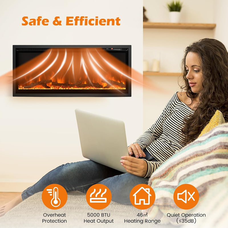 42” 106CM Electric Fireplace Freestanding Wall Mounted Recessed