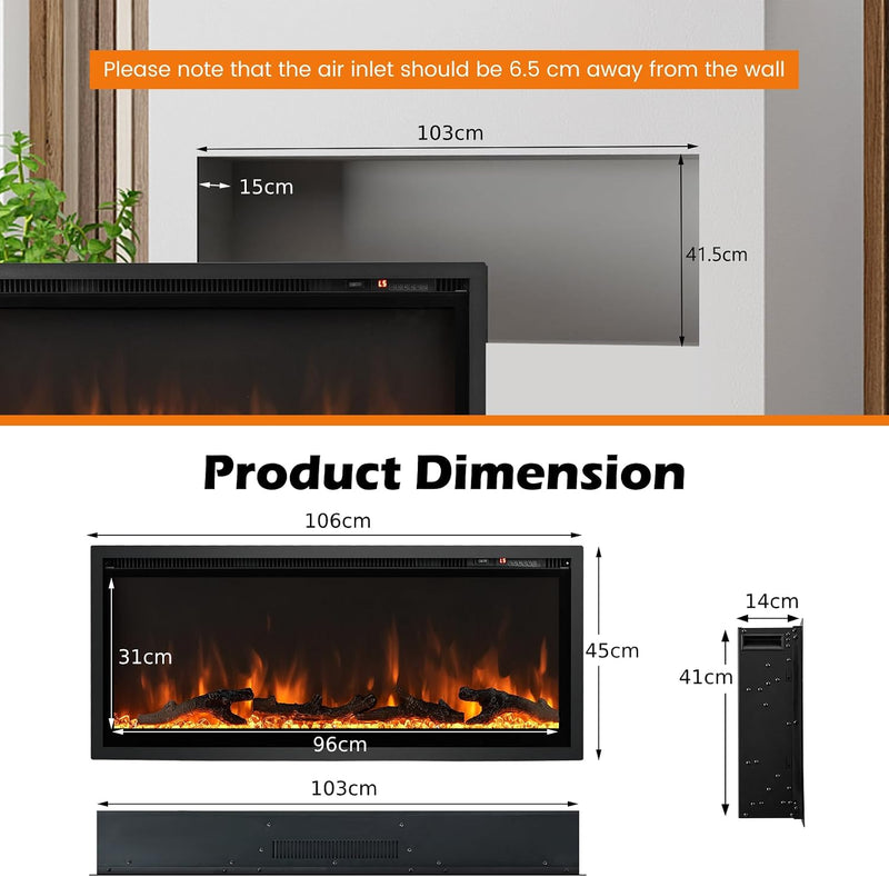 42” 106CM Electric Fireplace Freestanding Wall Mounted Recessed
