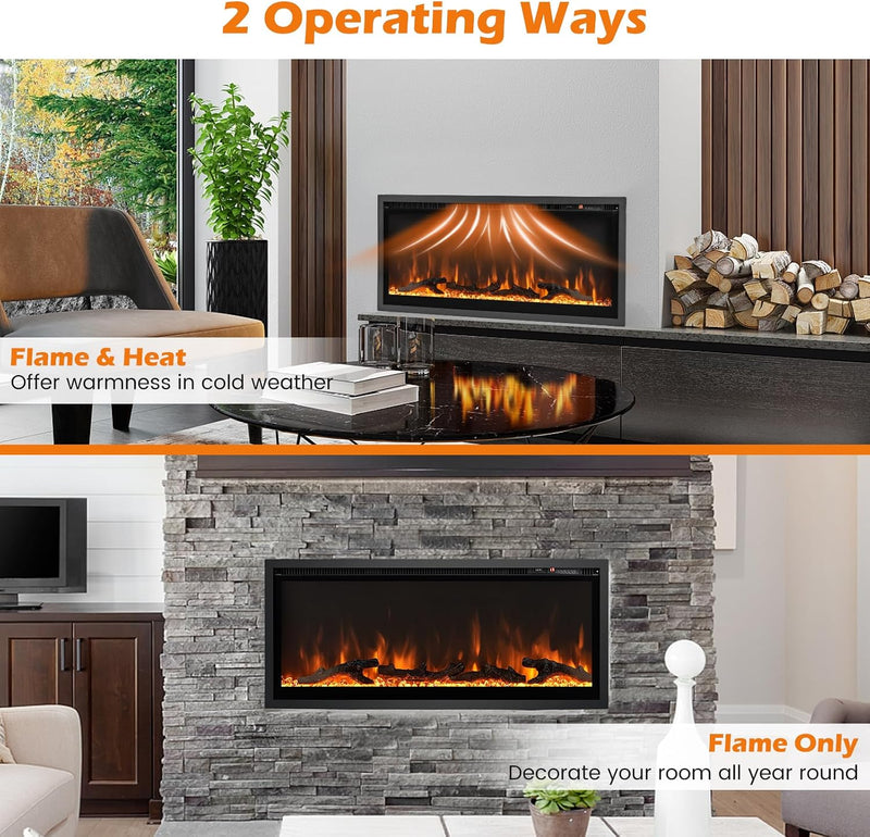 42” 106CM Electric Fireplace Freestanding Wall Mounted Recessed