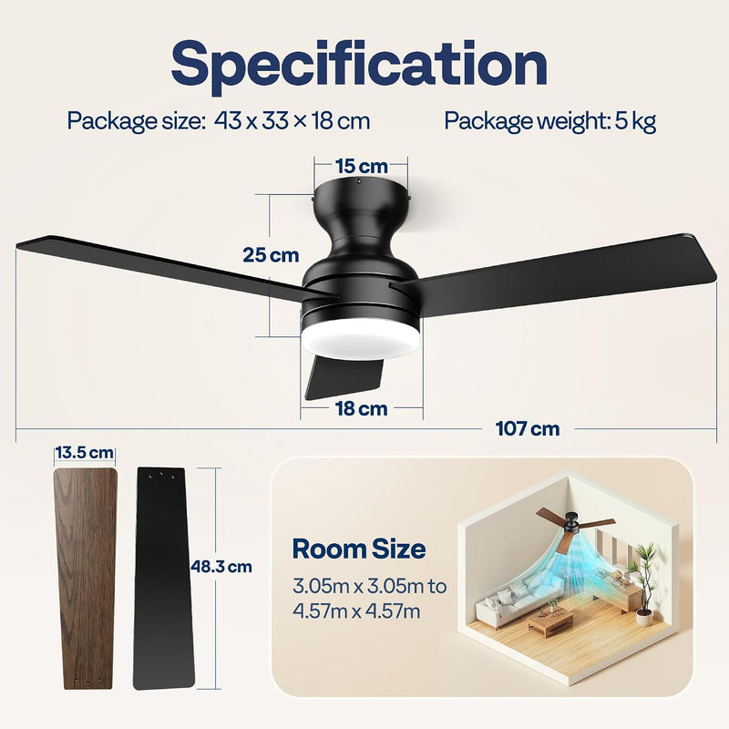 42" Ceiling Fans with Lights Remote Flush Mount