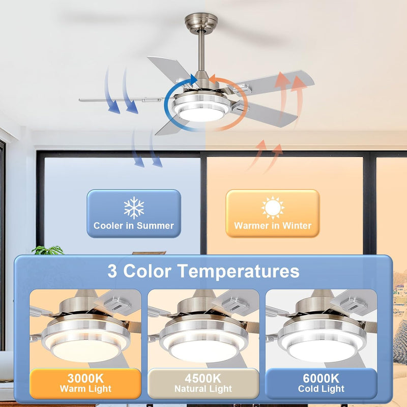 42-Inch Ceiling Fan with Light: Brushed Nickel Fans