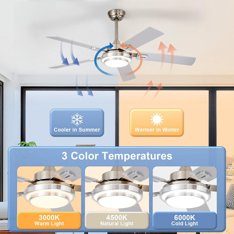 42-Inch Ceiling Fan with Light: Brushed Nickel Fans