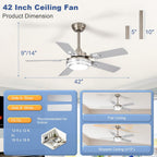 42-Inch Ceiling Fan with Light: Brushed Nickel Fans