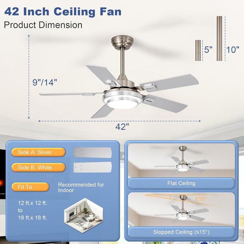 42-Inch Ceiling Fan with Light: Brushed Nickel Fans