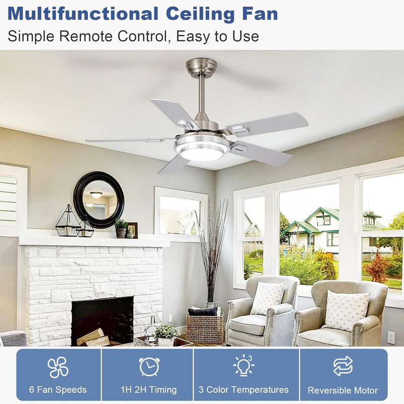 42-Inch Ceiling Fan with Light: Brushed Nickel Fans