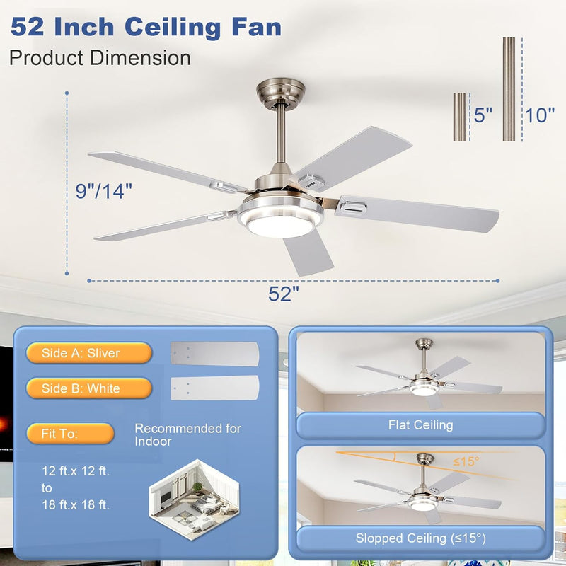 42-Inch Ceiling Fan with Light: Brushed Nickel Fans