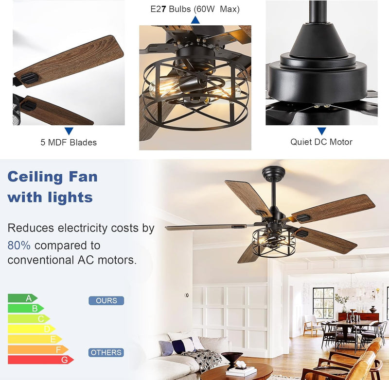 42-Inch Ceiling Fan with Light: Brushed Nickel Fans
