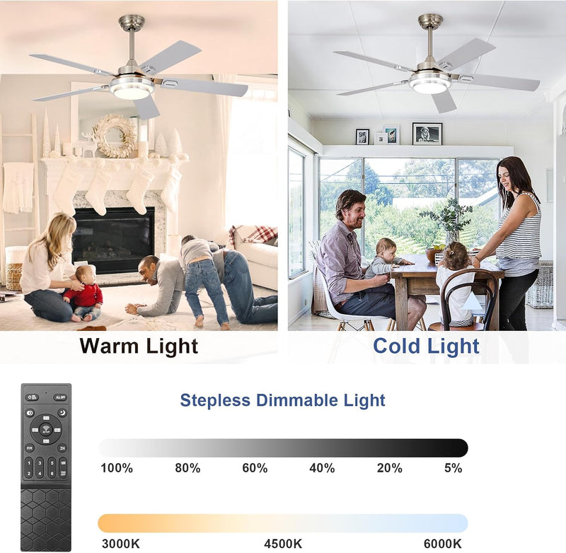 42-Inch Ceiling Fan with Light: Brushed Nickel Fans