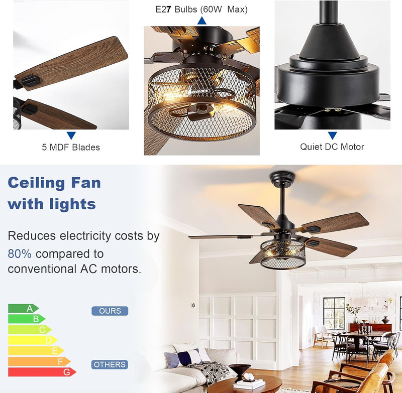 42-Inch Ceiling Fan with Light: Brushed Nickel Fans
