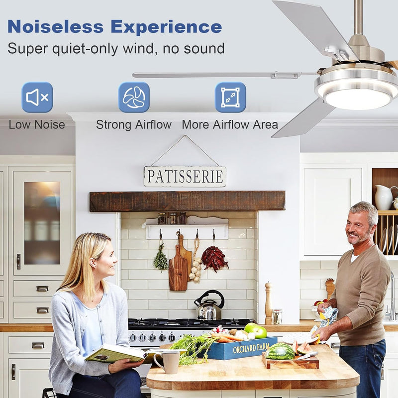 42-Inch Ceiling Fan with Light: Brushed Nickel Fans