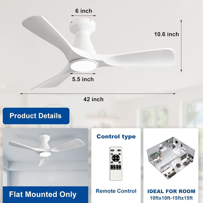 42-Inch Ceiling Fans with Lights: 3 Blade Flush
