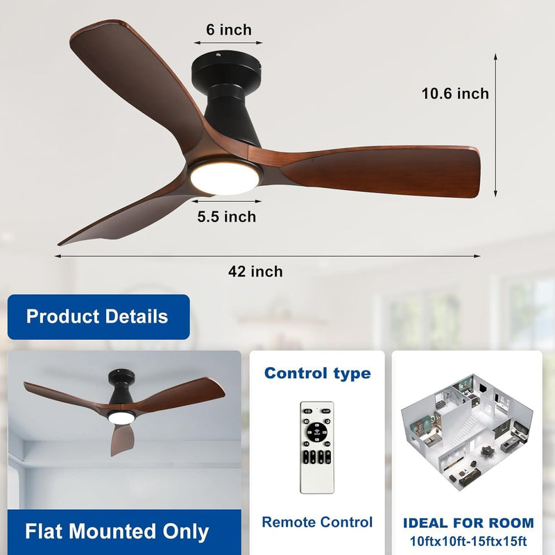 42-Inch Ceiling Fans with Lights: 3 Blade Flush