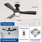 42-Inch Ceiling Fans with Lights: 3 Blade Flush