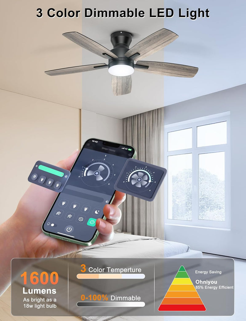42'' Low Profile Ceiling Fan with Light Remote