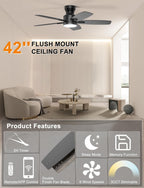 42'' Low Profile Ceiling Fan with Light Remote
