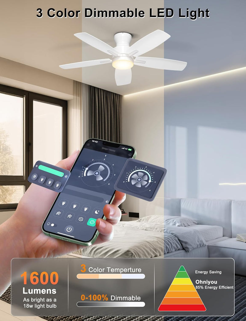 42'' Low Profile Ceiling Fan with Light Remote