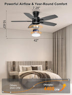 42'' Low Profile Ceiling Fan with Light Remote