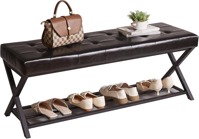 44.5” Shoe Storage Bench with Seat PU Leather