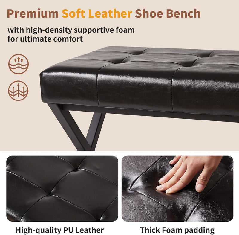 44.5” Shoe Storage Bench with Seat PU Leather