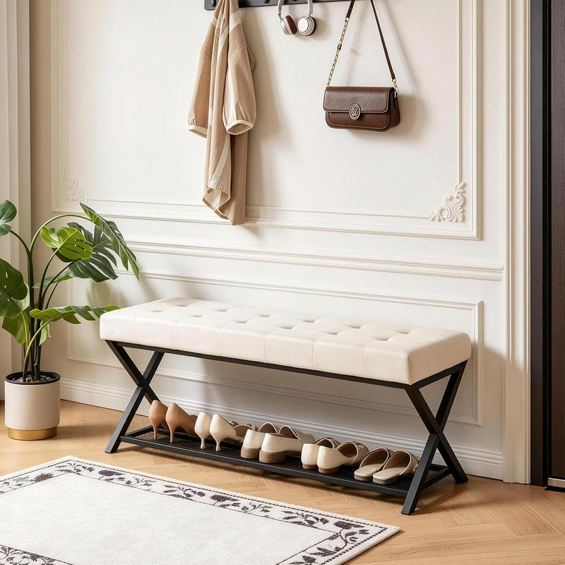 44.5” Shoe Storage Bench with Seat PU Leather