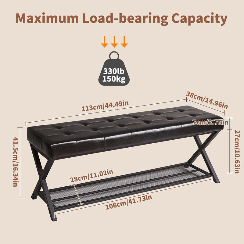 44.5” Shoe Storage Bench with Seat PU Leather