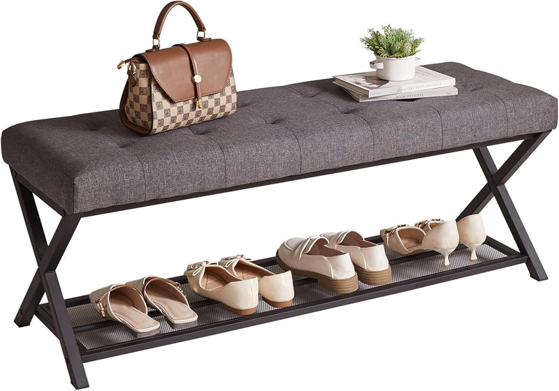 44.5” Shoe Storage Bench with Seat PU Leather