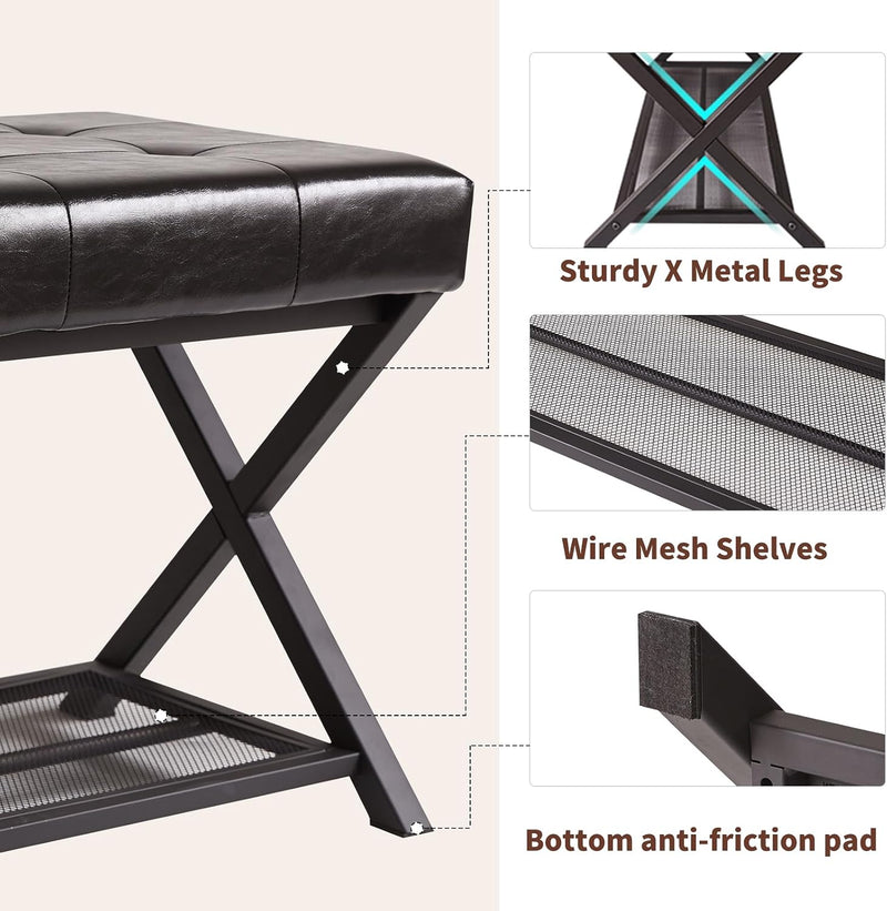 44.5” Shoe Storage Bench with Seat PU Leather