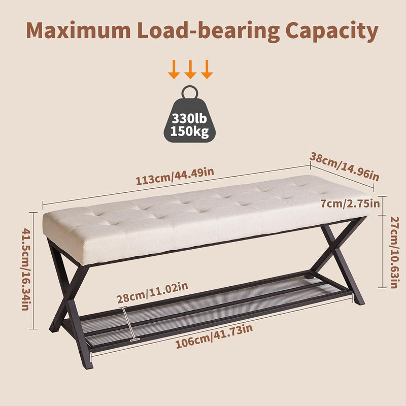 44.5” Shoe Storage Bench with Seat PU Leather