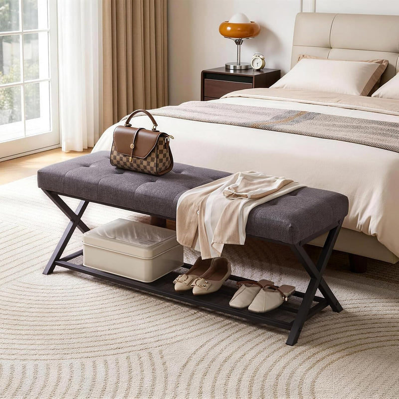44.5” Shoe Storage Bench with Seat PU Leather