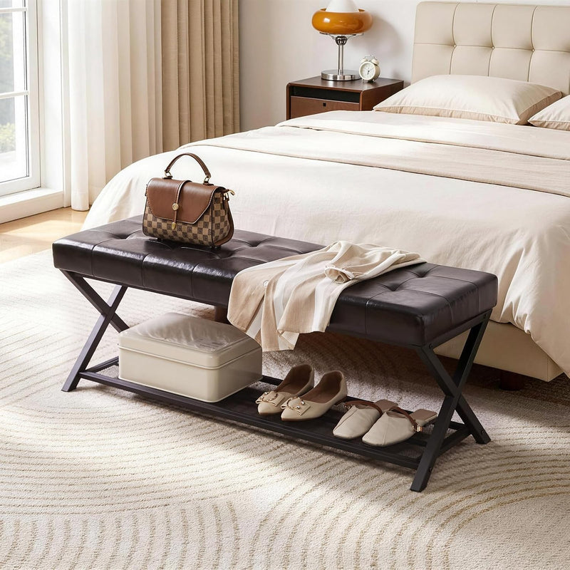 44.5” Shoe Storage Bench with Seat PU Leather
