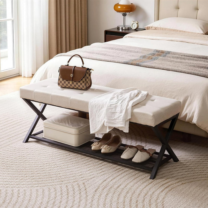 44.5” Shoe Storage Bench with Seat PU Leather