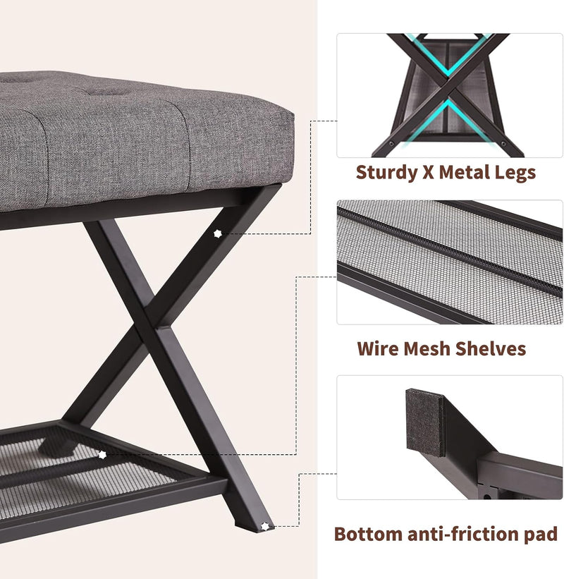 44.5” Shoe Storage Bench with Seat PU Leather