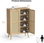 44" H Tall Wood Rattan Cabinet 2 Doors