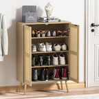 44" H Tall Wood Rattan Cabinet 2 Doors