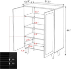 44" H Tall Wood Rattan Cabinet 2 Doors