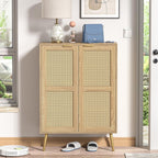 44" H Tall Wood Rattan Cabinet 2 Doors