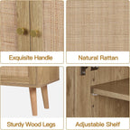 44" H Tall Wood Rattan Cabinet 2 Doors