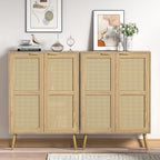 44" H Tall Wood Rattan Cabinet 2 Doors