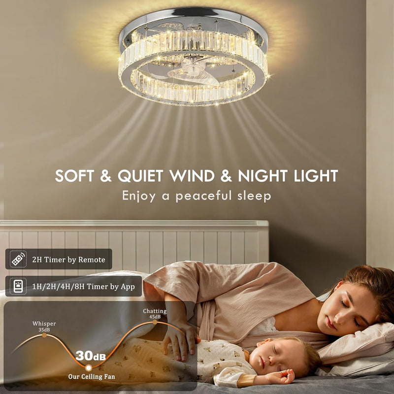 45CM Crystal Ceiling Fans with Lights