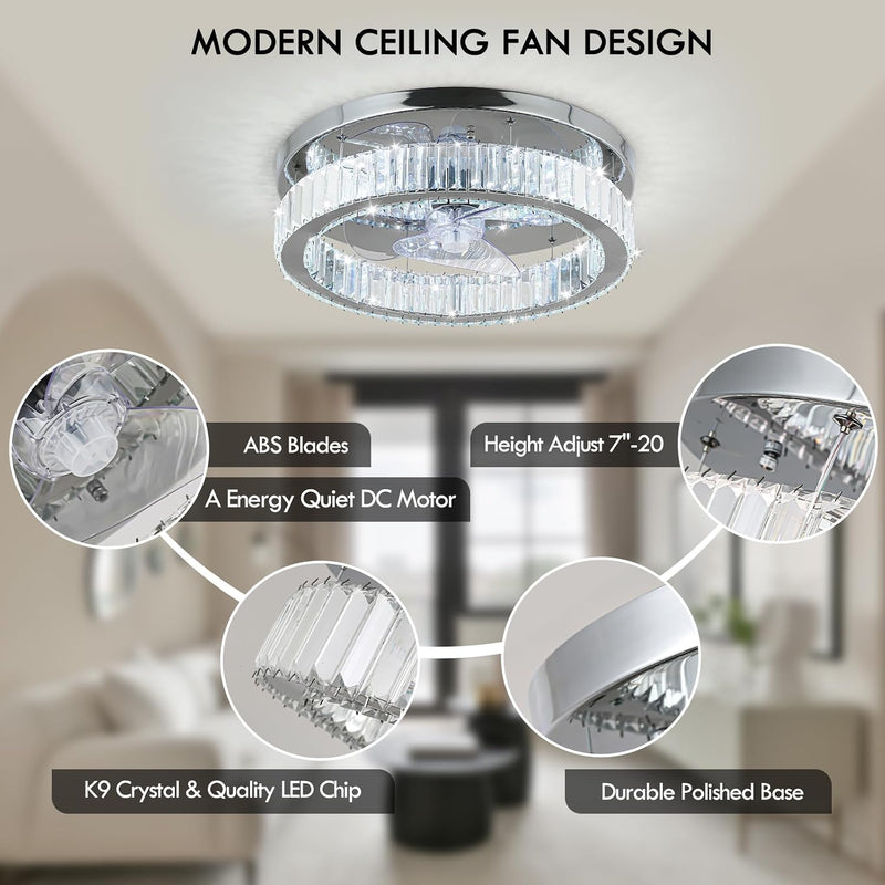 45CM Crystal Ceiling Fans with Lights
