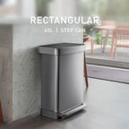 45L Rectangular Kitchen Pedal Bin with Liner Pocket