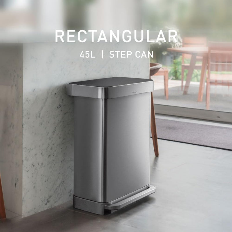 45L Rectangular Kitchen Pedal Bin with Liner Pocket