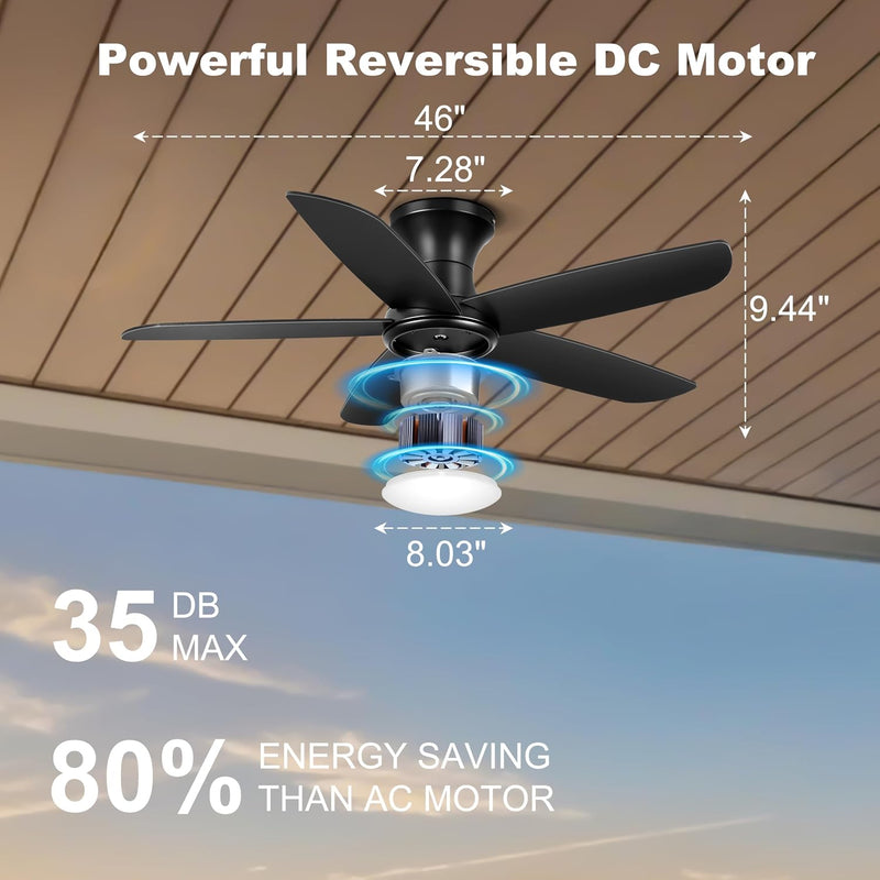 46 Inch Ceiling Fan with Lights Remote App