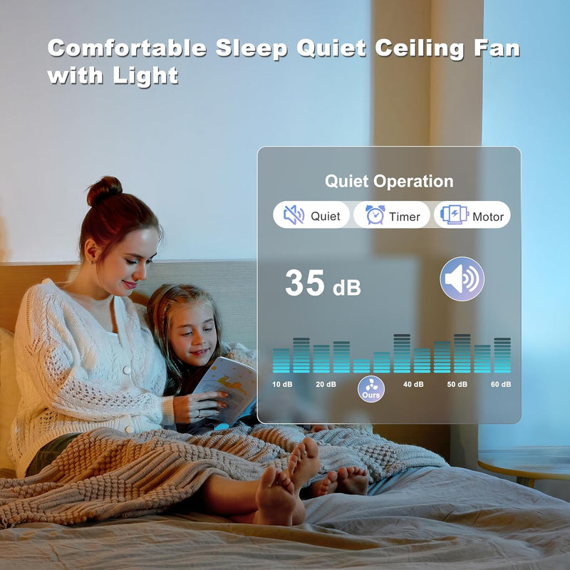 46 Inch Ceiling Fan with Lights Remote App