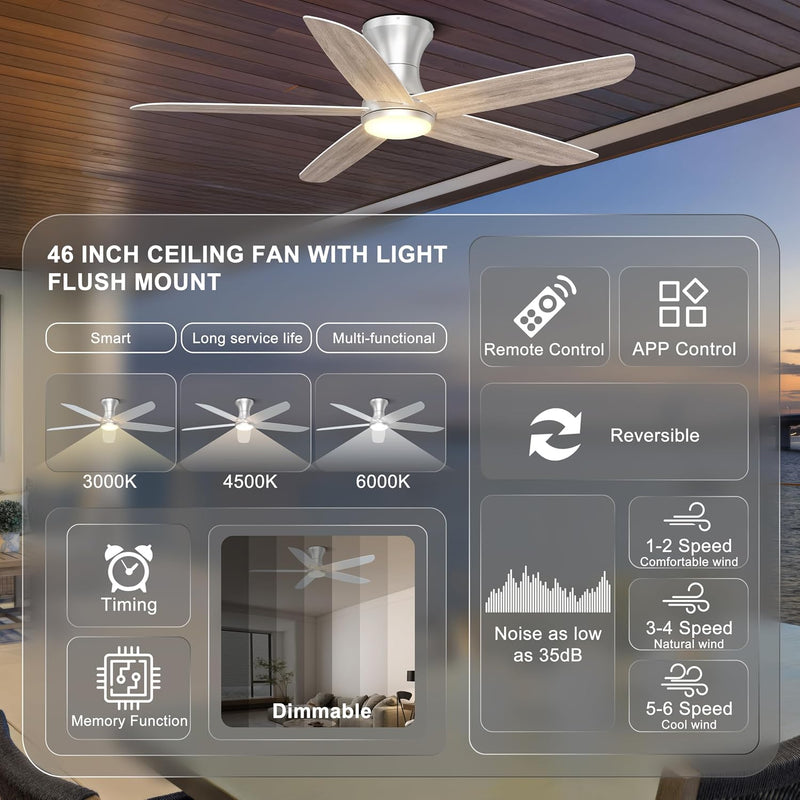46 Inch Ceiling Fan with Lights Remote App