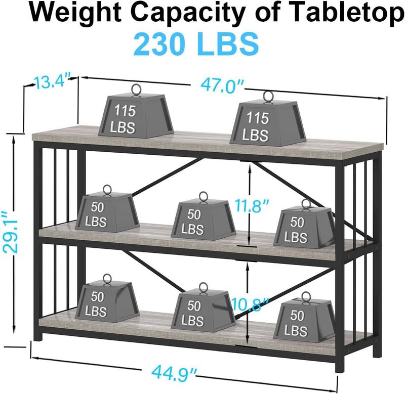 47" 3 Tier Low Bookcase Industrial Modern Short