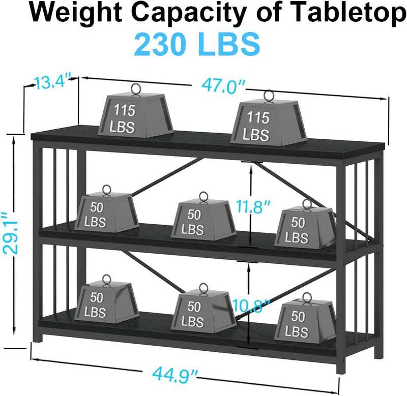 47" 3 Tier Low Bookcase Industrial Modern Short