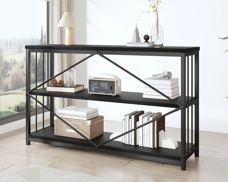 47" 3 Tier Low Bookcase Industrial Modern Short