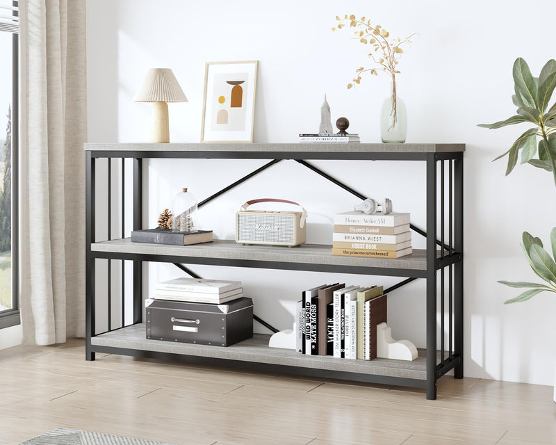 47" 3 Tier Low Bookcase Industrial Modern Short