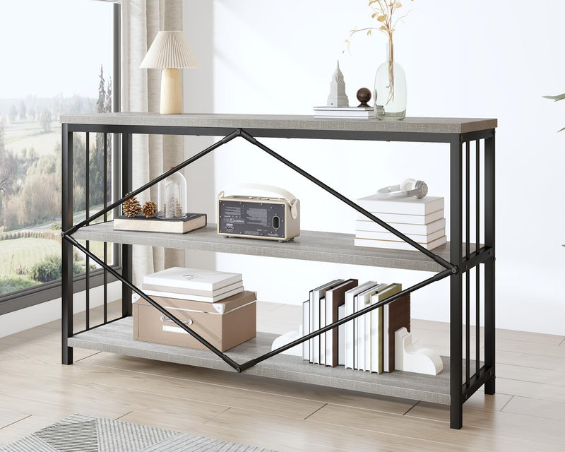 47" 3 Tier Low Bookcase Industrial Modern Short